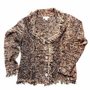 Dressbarn Cardigan Black Camel Heather Fringe Jr L
